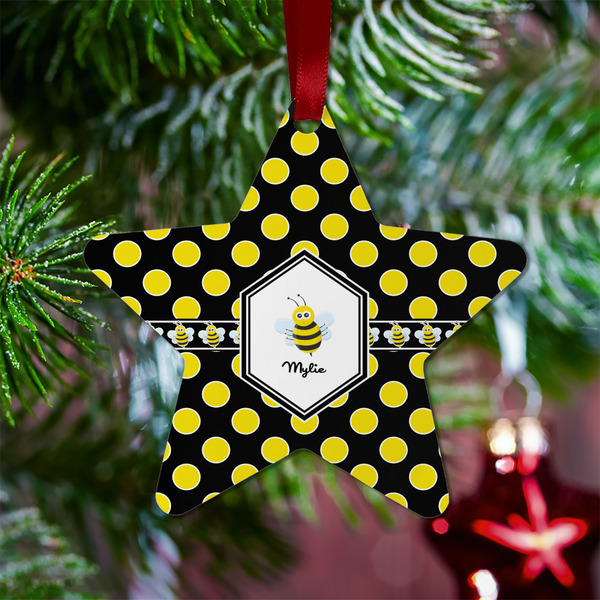 Bee & Polka Dots Metal Star Ornament - Lifestyle