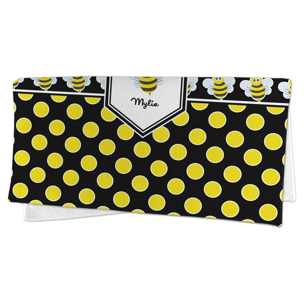 Bee & Polka Dots Microfiber Dish Rag - FOLDED (half)