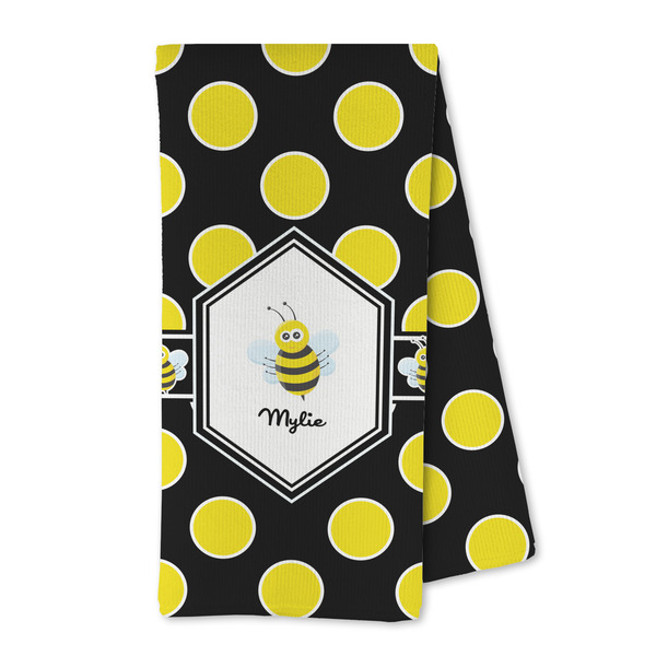 Custom Bee & Polka Dots Kitchen Towel - Microfiber (Personalized)