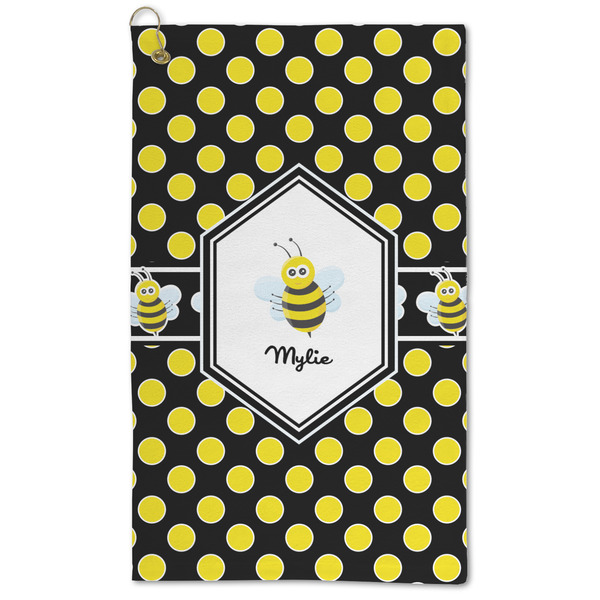 Custom Bee & Polka Dots Microfiber Golf Towel - Large (Personalized)