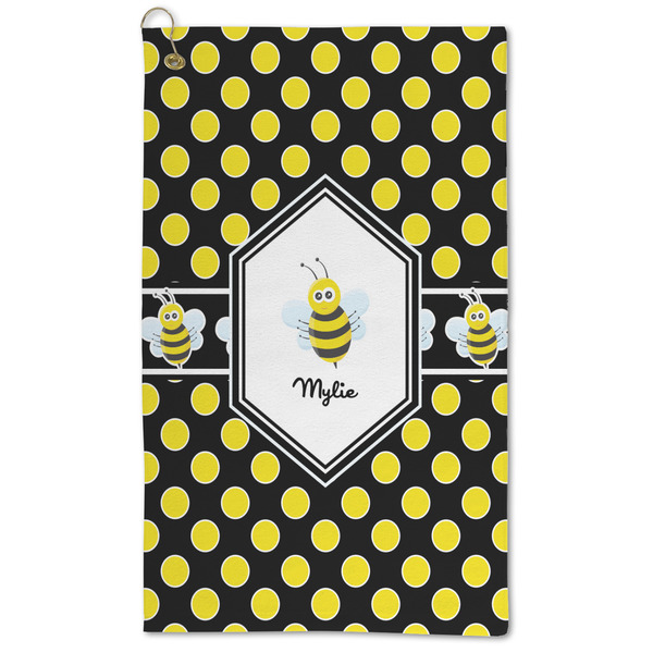 Custom Bee & Polka Dots Microfiber Golf Towel - Large (Personalized)