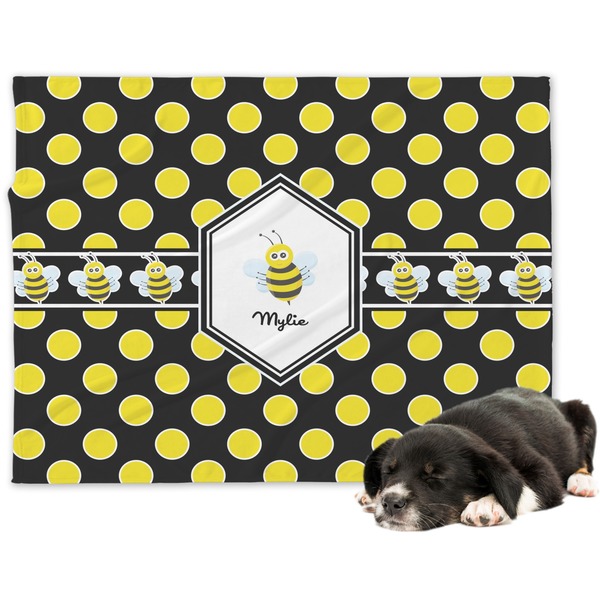 Custom Bee & Polka Dots Dog Blanket - Large (Personalized)