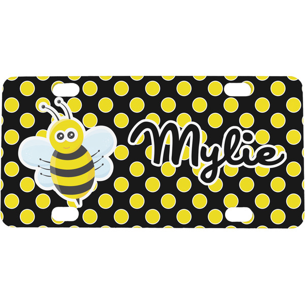 Custom Bee & Polka Dots Mini / Bicycle License Plate (4 Holes) (Personalized)