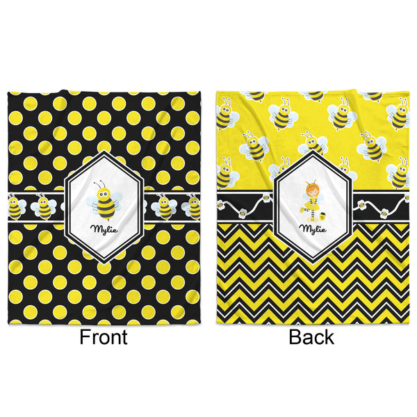 Bee & Polka Dots Minky Blanket - 50"x60" - Double Sided - Front & Back