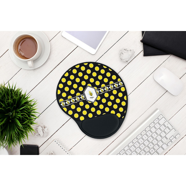 Bee & Polka Dots Mouse Pad with Wrist Rest - LIFESYTLE 1
