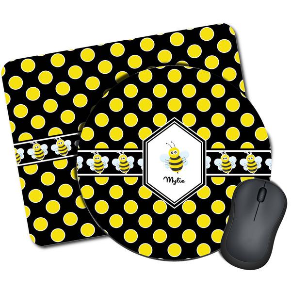 Custom Bee & Polka Dots Mouse Pad (Personalized)