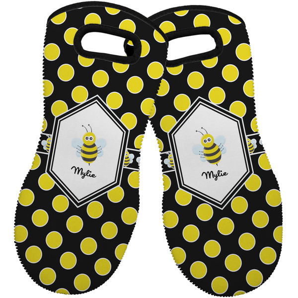 Bee & Polka Dots Neoprene Oven Mitt -Set of 2 - Front