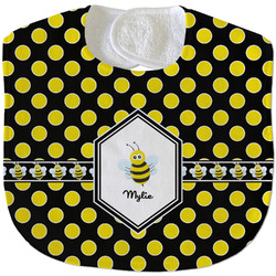 Bee & Polka Dots Velour Baby Bib w/ Name or Text