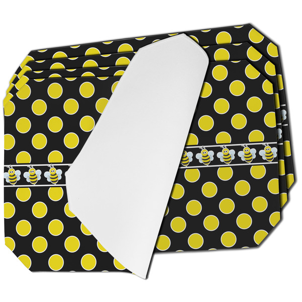 Custom Bee & Polka Dots Dining Table Mat - Octagon - Set of 4 (Single-Sided) w/ Name or Text