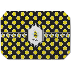 Bee & Polka Dots Dining Table Mat - Octagon (Single-Sided) w/ Name or Text