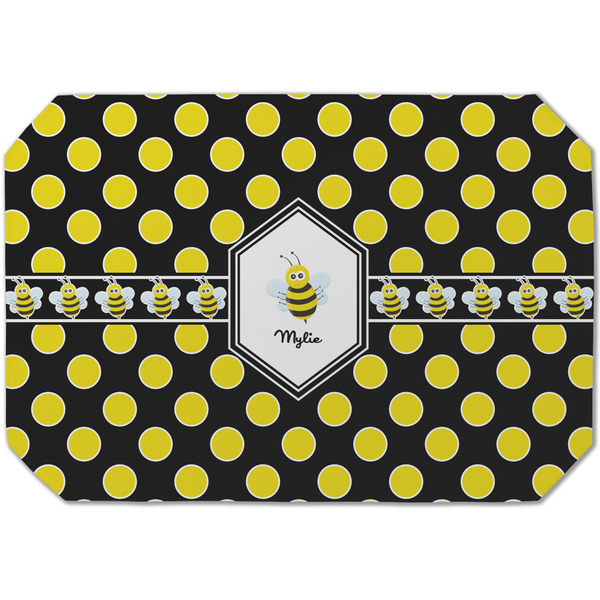 Custom Bee & Polka Dots Dining Table Mat - Octagon (Single-Sided) w/ Name or Text
