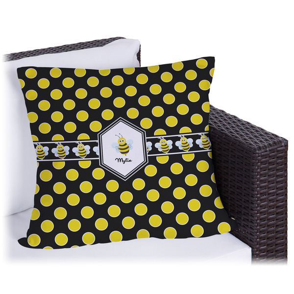 Custom Bee & Polka Dots Outdoor Pillow - 16" (Personalized)