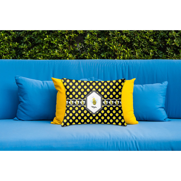 Bee & Polka Dots Outdoor Throw Pillow  - LIFESTYLE (Rectangular - 20x14)