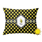 Bee & Polka Dots Outdoor Throw Pillow (Rectangular) (Personalized)