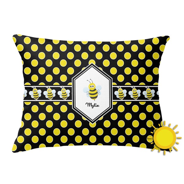 Custom Bee & Polka Dots Outdoor Throw Pillow (Rectangular) (Personalized)