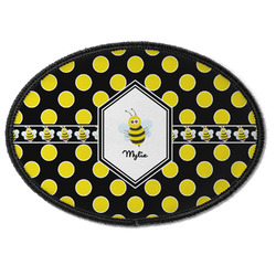 Bee & Polka Dots Iron On Oval Patch w/ Name or Text