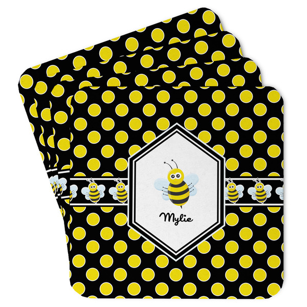 Custom Bee & Polka Dots Paper Coasters w/ Name or Text
