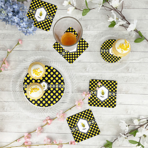 Bee & Polka Dots Paper Coasters - In Context