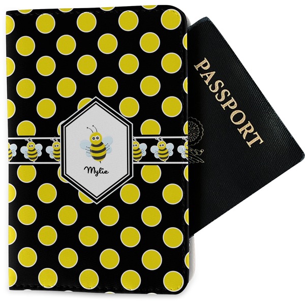 Custom Bee & Polka Dots Passport Holder - Fabric (Personalized)
