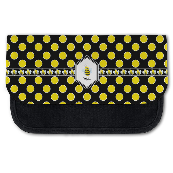 Custom Bee & Polka Dots Canvas Pencil Case w/ Name or Text