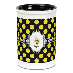Bee & Polka Dots Ceramic Pencil Holders - Black