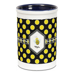 Bee & Polka Dots Ceramic Pencil Holders - Blue