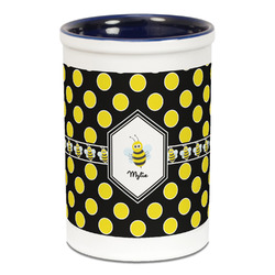 Bee & Polka Dots Ceramic Pencil Holders - Blue