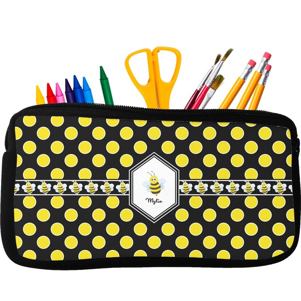 Custom Bee & Polka Dots Neoprene Pencil Case (Personalized)