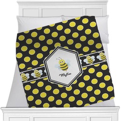 Bee & Polka Dots Minky Blanket - Twin / Full - 80"x60" - Double Sided (Personalized)