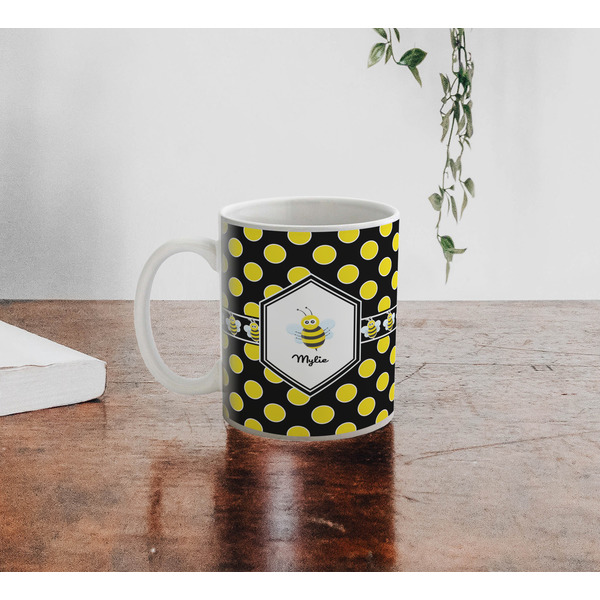 Bee & Polka Dots Personalized Coffee Mug - Lifestyle