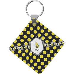 Bee & Polka Dots Diamond Plastic Keychain w/ Name or Text