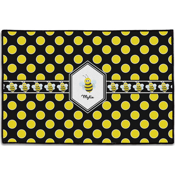 Custom Bee & Polka Dots Door Mat - 36"x24" (Personalized)