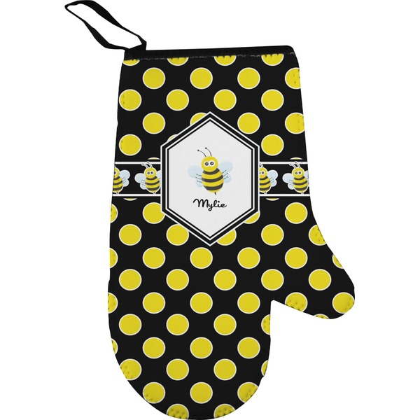 Custom Bee & Polka Dots Right Oven Mitt (Personalized)