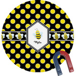 Bee & Polka Dots Round Fridge Magnet (Personalized)