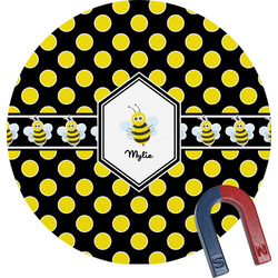 Bee & Polka Dots Round Fridge Magnet (Personalized)