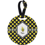 Bee & Polka Dots Plastic Luggage Tag - Round (Personalized)