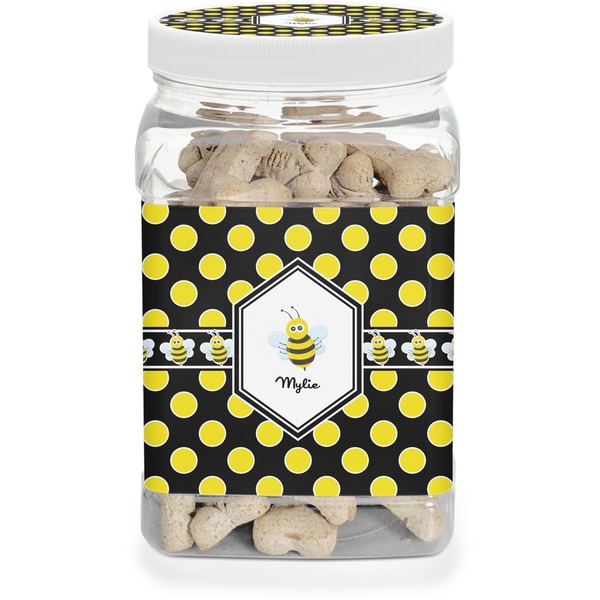 Custom Bee & Polka Dots Dog Treat Jar (Personalized)