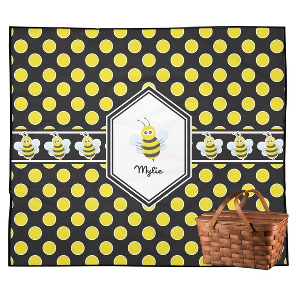 Custom Bee & Polka Dots Outdoor Picnic Blanket (Personalized)