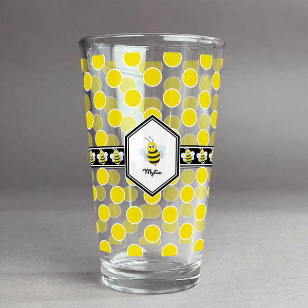 Custom Bee & Polka Dots Pint Glass - Full Print (Personalized)