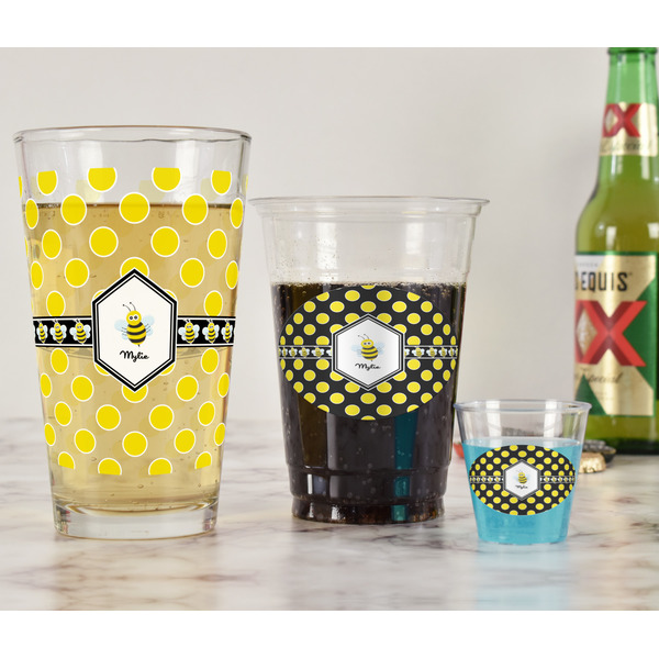 Bee & Polka Dots Pint Glass - Full Fill w Transparency - In Context
