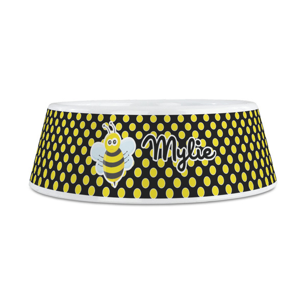Bee & Polka Dots Plastic Dog Bowls - Medium - FRONT