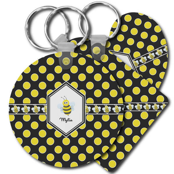 Custom Bee & Polka Dots Plastic Keychain (Personalized)