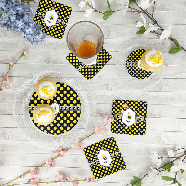 Bee & Polka Dots Plastic Party Appetizer & Dessert Plates - In Context