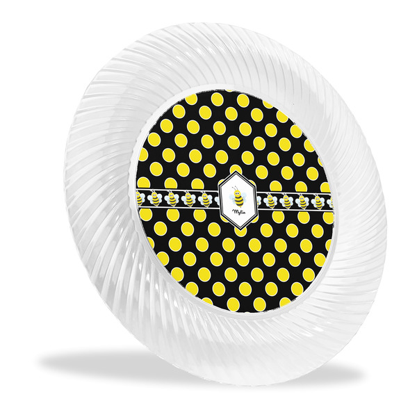 Custom Bee & Polka Dots Plastic Party Dinner Plates - 10" (Personalized)
