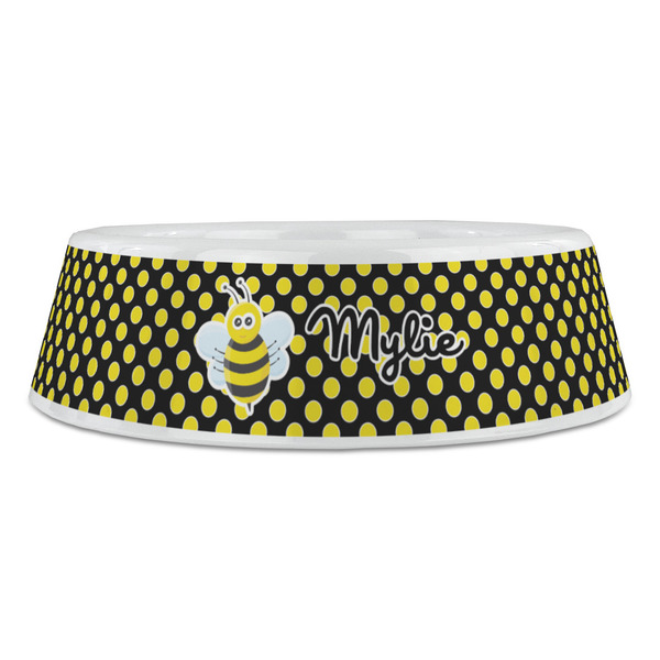 Bee & Polka Dots Plastic Pet Bowls - Large - FRONT