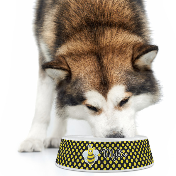 Bee & Polka Dots Plastic Pet Bowls - Large - LIFESTYLE