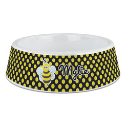 Bee & Polka Dots Plastic Dog Bowl - Large (Personalized)