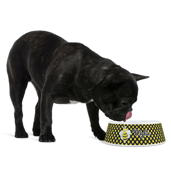 Bee & Polka Dots Plastic Pet Bowls - Medium - LIFESTYLE