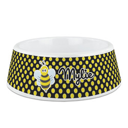 Bee & Polka Dots Plastic Dog Bowl - Medium (Personalized)