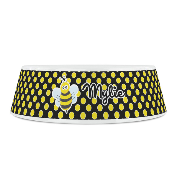 Bee & Polka Dots Plastic Pet Bowls - Small - FRONT